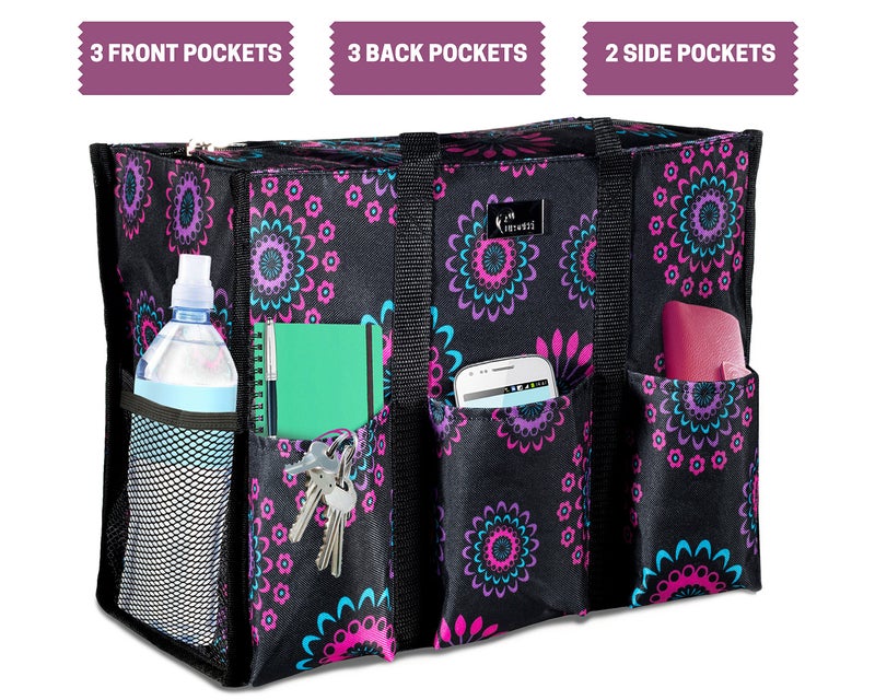 Pursetti Utility Tote with Pockets & Compartments-Perfect Nurse Tote Bag, Teacher Bag, Work Bags for Women & Craft Tote (Purple Circle_Large) - Image 3